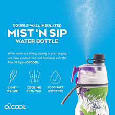 O2cool Double Wall Mist N Sip Water Bottle Green With Purple Splash Amazon In Sports Fitness Outdoors