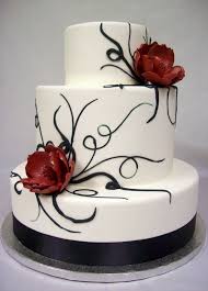 Black And White Wedding Cakes With Red Roses White Cake With Vine And Decorated With Red Roses White Wedding Cakes Cake Cake Designs