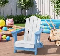 JUSTLET Kids Foldable Adirondack Chair, Lightweight HDPE Outdoor Chair,  Weather-Resistant, Portable,Blue and White