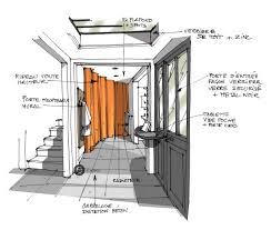 Croquis Architecture Interieure Entree Loft Rideau Orange Dominique Jea Architecture Design Drawing Interior Design Sketches Interior Architecture Sketch