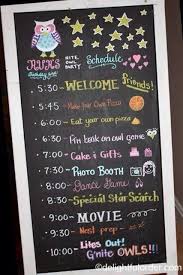 A Timeline For A Sleep Over Or A Party Great Idea Un Horaire Routine Sommeil Peut Aussi Etr Owl Birthday Parties Girls Slumber Party Slumber Party Birthday