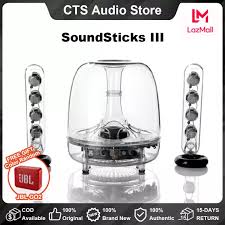 They are a 2.1 system with a pair of satellite speakers and a subwoofer called the isub, which was originally available first in october 1999 as a standalone product. Harman Kardon Soundsticks Iii 2 1 Channel Computer Tv Speaker Indoor Desktop Audio Multimedia Subwoofer Lazada Ph