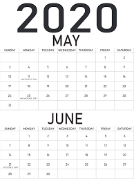 May And June 2020 Calendar In 2020 Calendar Printables Calendar Holiday Calendar