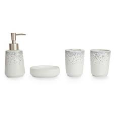 Some people are wary of ordering online which is why we want to alleviate any fears you may have most of the bathroom accessories in our store are available as a set. Buy Bath Accessories Set Of 4 Pieces Multi Colors Ceramic Bathroom Sets In Multicolour Colour By Living Essence Online At Best Price Hometown