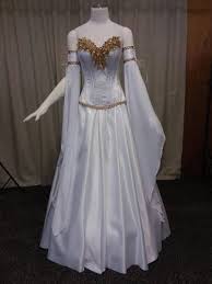 Medieval Corset Handfasting Wedding Dresses Renaissance Gold White Bridal Gowns Renaissance Wedding Dresses White Bridal Gown Medieval Wedding Dress