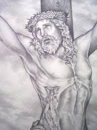 Child`s drawing, i love jesus text writing on heart. Pencil Drawing Jesus Christ
