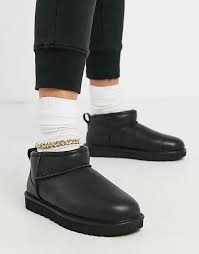 Ugg mini bailey button bling gris. Ugg Classic Ultra Mini Ankle Boots In Black Leather Asos