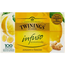 La tisana o infuso allo zenzero è una preparazione che si ottiene dall'infusione in acqua bollente di parti di zenzero fresco, essiccato o da zenzero ridotto in polvere. Twinings Infuso Aromatizzato Gusto Zenzero Limone 20x1 5 Gr Cicalia