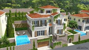 فيلا تتألف من طابق تحت الأرض قبو طابق أرضي مع منطقة مسبح وطابقين عاديين مساحة أرض الفيلا الإجمالية 750 م2 House Styles Mansions Villa