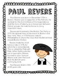 Paul Revere Bio 3rd Grade Social Studies Reading Passages Social Studies Notebook