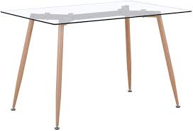 Thanks to technology, glass dining tables are tough, too. Goldfan Glass Dining Table Modern Rectangle Kitchen Table With Metal Legs Dining Room Furniture 120cm Amazon Co Uk Home Kitchen