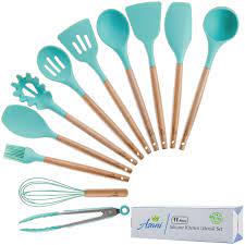 All natural home brands kitchen utensils are free from plastics, chemicals, toxins, or artificial dyes! Silicone Kitchen Cooking Utensils Set With Wooden Bamboo Handles 11 Piece Bonus Cup Durabl Cooking Utensils Set Durable Cookware Kitchen Cooking Utensils