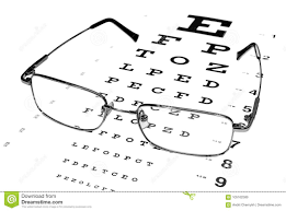 Glasses In A Silver Rimmed On The Snellen Eye Chart Stock