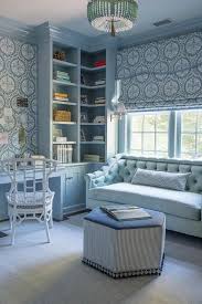 A whisy white home office with a black trestle desk and potted greeneyr to refresh it and make it look cooler. 25 Blue Home Office Designs That Inspire Digsdigs