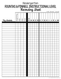 Year Long Fountas Pinnell Instructional Reading Level Recording Sheet