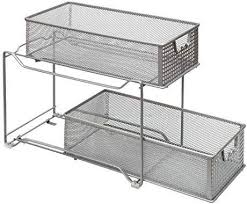 Amtido Panier De Rangement Coulissant A 2 Niveaux Pour Placard De Cuisine Salle De Bai Panier Rangement Organiser Les Armoires De Cuisine Organiser Un Placard