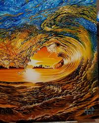 امواج المغيب Waves Art Original Art