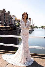 Mermaid Wedding Dress Bria V Neck Wedding Dress Long Sleeve Etsy Fitted Wedding Dress Wedding Dresses Beaded Wedding Dresses