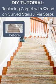 Diy Hardwood Staircase Makeover Replacing Carpet With Wood Treads On Pie Steps And Curved Landings T Moore Home Interior Design Studio Staircase Makeover Diy Home Upgrades Wood Stair Treads