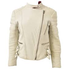 Preowned Celine Cream Leather Biker Jacket With Padding And Hardware 909 Liked On Polyv Cream Leather Jacket Cropped Leather Jacket Real Leather Jacket