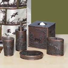 Wildlife bathroom decor accessories for lodge or cabin our wildlife bathroom accessories and hardware feature bears, moose, deer, and other wildlife as the main theme. Rustic Montage Bath Accessories