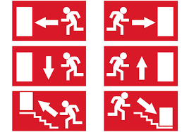 Red fire exit with round circle and extinguisher. Free Emergency Exit Signs Vector Kostenloser Vektor Download 328697 Cannypic