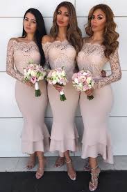 Sheath Off The Shoulder Long Sleeves Blush Bridesmaid Dress Wi Long Sleeve Bridesmaid Dress Long Sleeve Lace Bridesmaid Dresses Bridesmaid Dresses With Sleeves
