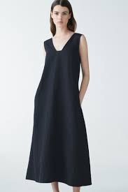 Lyocell Linen Long Dress With Square Neck Navy Dresses Cos Us In 2020 Long Linen Dress Dresses Long Dress