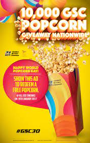 The price of a movie is quite too much. Gsc Cinemas Free Small Caramel Popcorn Giveaway 19 January 2017