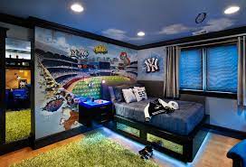 Accents like a quirky black and white striped carpet and black painted triangles give this toddler boys bedroom a modern feel. Cool And Cozy Boys Room Paint Ideas