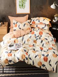 Peach Print Bedding Set Comfortable Bedroom Bedroom Decor Bedding Set