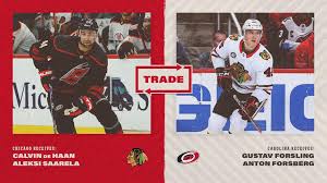 release blackhawks acquire de haan saarela from carolina