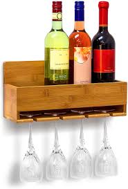 The wooden shot glass holder is one of the best party accessories ever! Relaxdays Wine Shelf With Glass Holder 17 X 37 X 11 5 Cm Bottle Stand Bamboo With Space For 4 Bottles 4 Glasses Wall Mounted Hanging Wooden Shelf As Bottle Holder Natural Brown