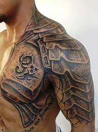 3d knight armor shoulder plate tattoo for men. 60 Fantastic Armour Tattoo On Shoulder