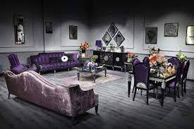Dining room sets too often get short shrift after homeowners lavish bedrooms with sensuous trappings and focus on elegant living rooms. Casa Padrino Luxury Baroque Living Room Dining Room Set Purple Black Silver Baroque Furniture