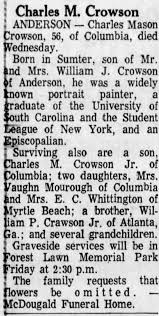 Charles Mason Crowson obituary 1973