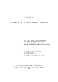 Via giovanni suzzani, 58, milano, milano, milano, italy. Reka Bartoss Analisi Filologica Dei Testi Poetici Del Codice Zichy