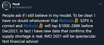 We assume as high predictable a mass adoption of this cryptocurrency next months. S2f Model Creator Reiterates 100k Bitcoin For December 2021 Crypto Economy