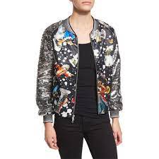 Libertine Sequin Sleeve Monkey Print Bomber Jacket 2 885 Liked On Polyvore Featuring Outer Printed Bomber Jacket Bomber Jacket Women Bomber Jacket Fashion