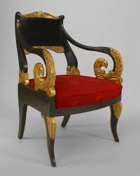 Pair Of Russian Neoclassic Parcel Gilt Green Painted Arm Chairs With Scrolled Arms With Bird Heads Red Damask Si Green Armchair Chair Biedermeier Furniture