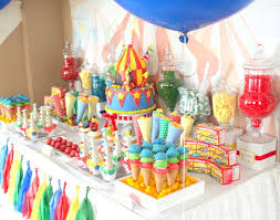 Colorful Circus Dessert Table Pretty My Party Party Ideas Circus Birthday Party Party Dessert Table Colorful Desserts