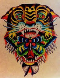 Mask Print Tiger Butterfly Tattoo Old School Tattoo Tiger Art