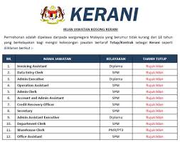 Ohjobs, jawatan kosong 2021, kerja kosong 2021, jawatan kosong kerajaan 2021, jawatan kosong swasta 2021, job vacancy, kerja kosong 1. Jawatan Kosong Kerani Jawatan Kosong Kerani Kelayakan Pmr Spm Diploma Jawatan Kosong Kerani Akaun Diperlukan Segera