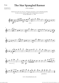 I have sheet music for star spangled banner (even though i'm not even friggin american.) and i checked that the key of the song is in bflat, not the flutes are keyed in concert c (middle c on a piano), which means that you won't be able to play anything lower than a c on a standard student flute. Smith The Star Spangled Banner In F Usa Anthem Sheet Music For Wind Quartet