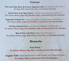 Rose Crown Allergy Friendly Menu Allergy Friendly Disney Menus Allergy Friendly Recipes