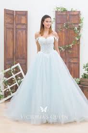 Light Blue Lace Tulle Off Shoulder Wedding Ball Gown Vq