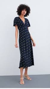 Zara Blue Polka Dot Dress In 2020 Dot Dress Blue Polka Dot Dress Polka Dot Dress