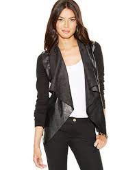 Michael Michael Kors Mixed Media Draped Front Cardigan Sweaters Women Macy S Faux Leather Cardigan Cardigan Sweaters For Women Drape Front Cardigan
