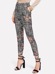 Shop Flower And Plaid Print Pants Online Shein Offers Flower And Plaid Print Pants More To Fit Your Fashiona Printed Pants Flower Pants Outfit Fashion Pants