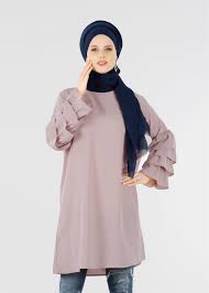 T 7457 Misra Kolu Firfirli Tunik Pudra Trend Tesettur Giyim Trendler Tunik